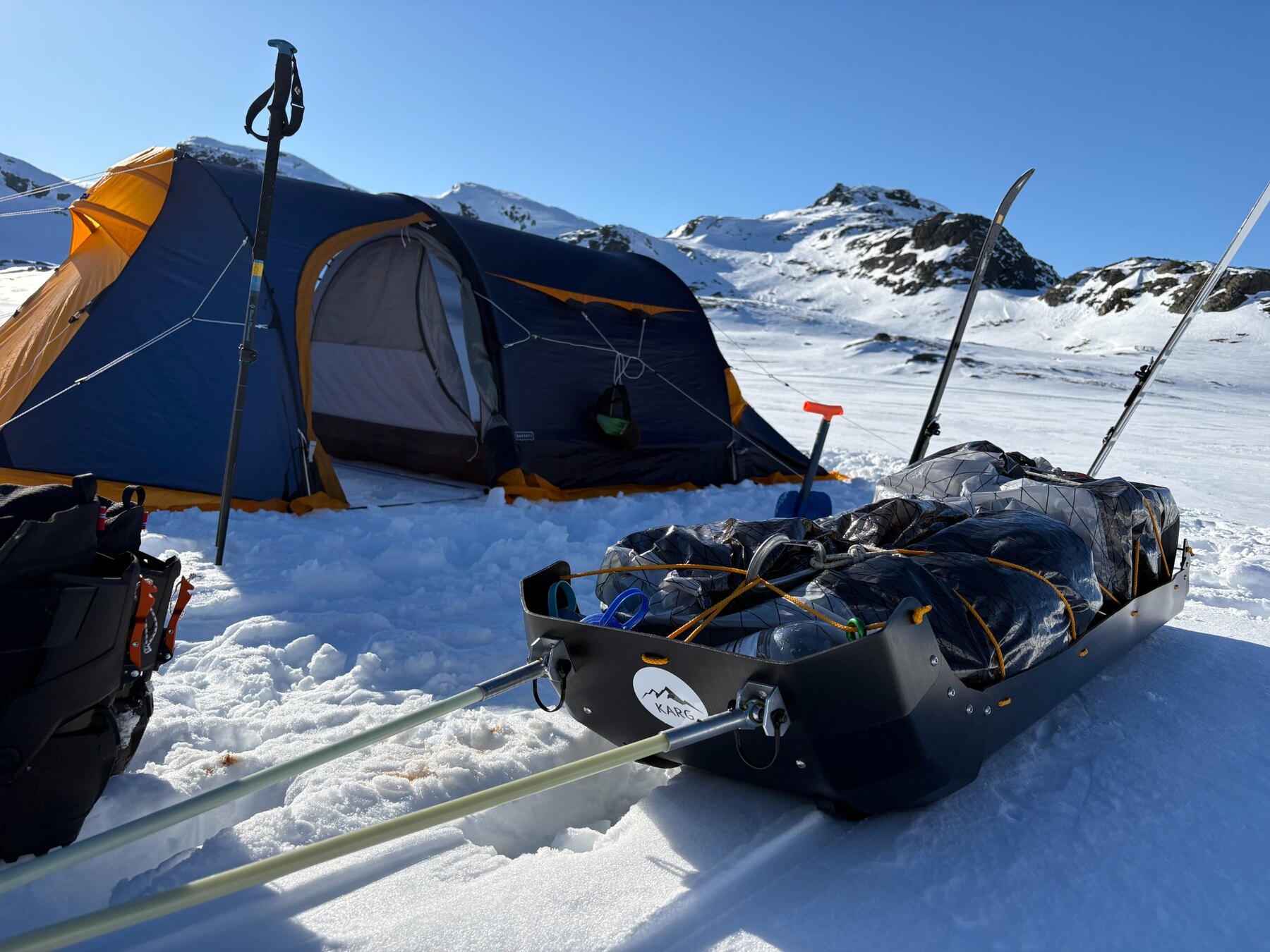 KARG Ski Pulk at a winter camp in the mountains